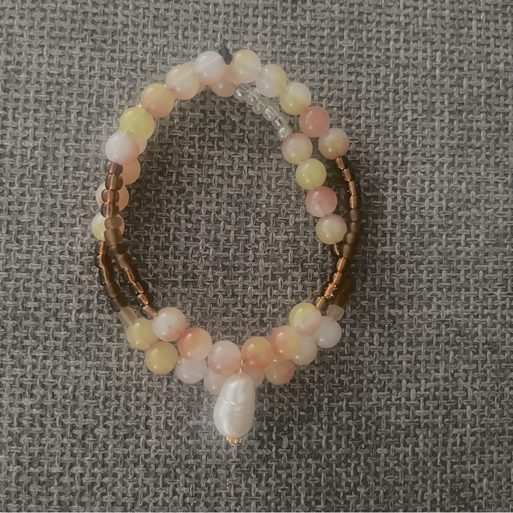 Beaded Stretch Bracelets Handmade 2 Orange Yellow White NWT